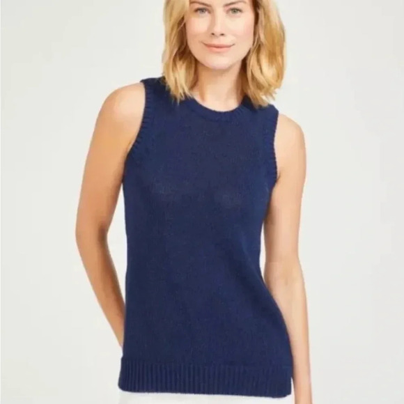 J. McLaughlin Alto Sleeveless Havana Yarn Sweater Vest Navy Blue Size Large - Picture 1 of 11
